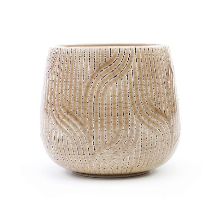 CACHEPOT DECORATIVO EM CERAMICA CIRCULAR BEGE 12CM
