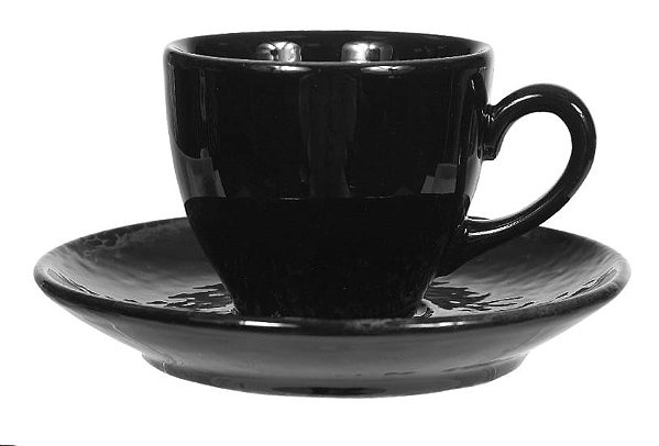 XICARA CAFE C/PIRES CERAMICA 100ml 6,4X12cm PRETO FLORARTE