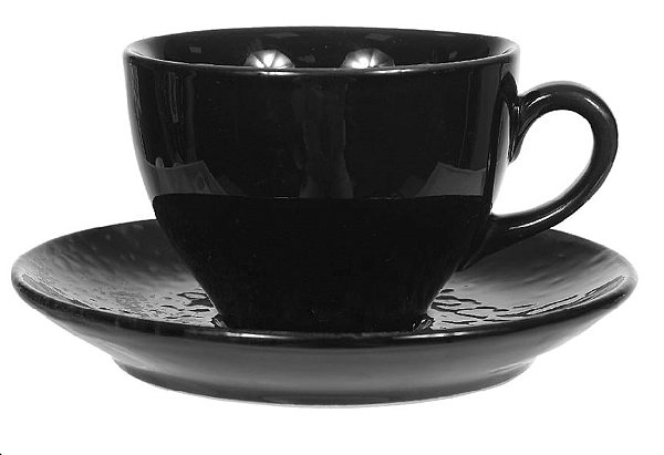 XICARA CHA C/PIRES CERAMICA 220ml 7,4X12cm PRETO FLORARTE