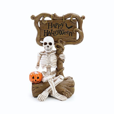 ESCULTURA DECORATIVA EM RESINA CAVEIRA SOMBRIA HALLOWEEN