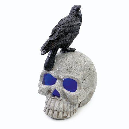ESCULTURA DE RESINA CRANIO DECORATIVO CORVO NEGRO HALLOWEEN