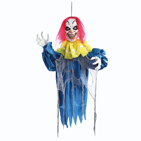 PALHACO DECORATIVO PAOLO 100CM LUZ SOM  MOVIMENTO HALLOWEEN