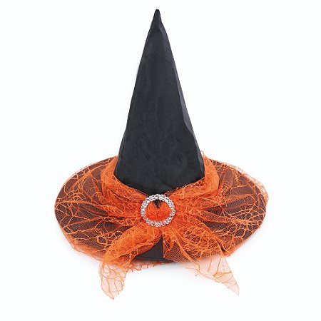 CHAPEU BRUXA MILA CINTO LARANJA - HALLOWEEN