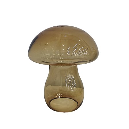 ESCULTURA DECORATIVA COGUMELO EM VIDRO AMBAR 18CM