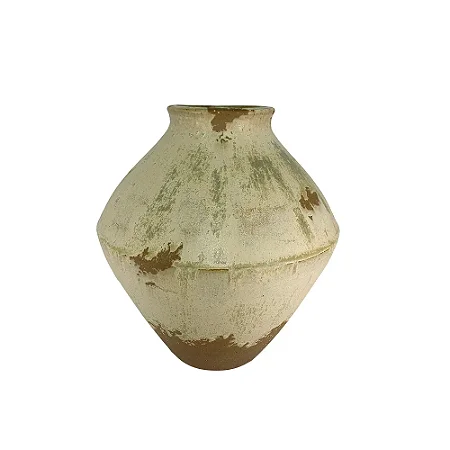 VASO DECORATIVO EM CERAMICA BEGE E MARROM - 25,5cm