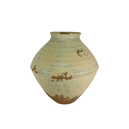 VASO DECORATIVO EM CERAMICA BEGE E MARROM - 22,5cm
