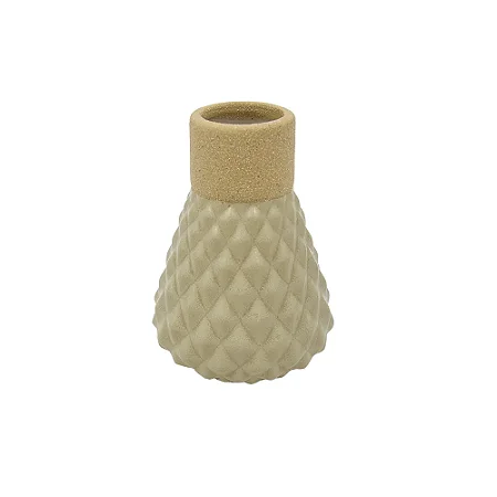 VASO DECORATIVO CERAMICA VERDE E BEGE 14,7CM