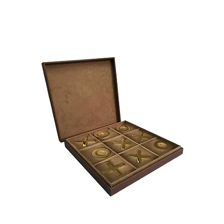 JOGO DA VELHA DECORATIVO MADEIRA E COURO SINTETICO MARROM