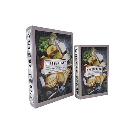 CJ DE LIVROS CAIXA DECORATIVO CHEESE BRANCO E CINZA 2PCS