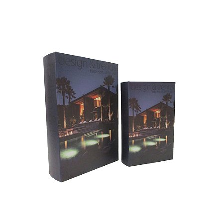CJ DE LIVROS CAIXA DECORATIVO DESIGN AZUL E PRETO 2PCS