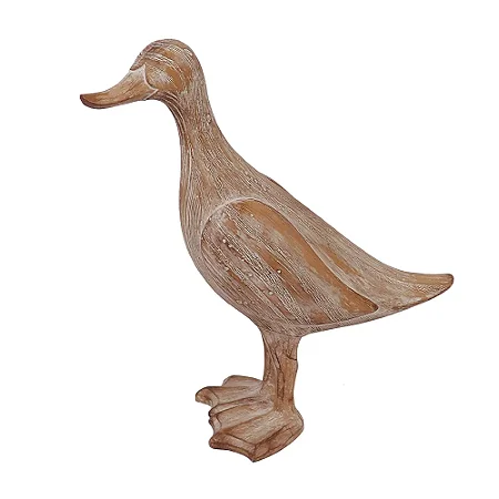 ESCULTURA PATO DECORATIVO EM RESINA MARROM 25cm