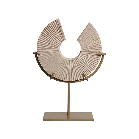 ESCULTURA ABSTRATA DECOR EM MARMORE BEGE E DOURADO 30,5cm