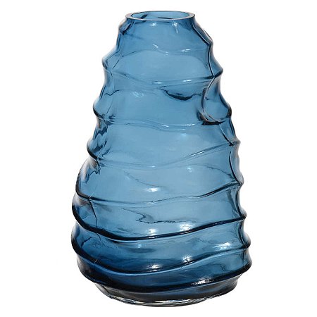 VASO DECORATIVO EM VIDRO AZUL 30X19,5X19,5CM FLORARTE