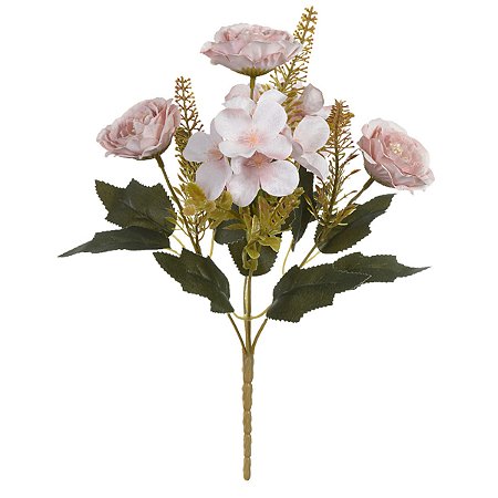 BUQUE DE ROSAS PERMANENTE C/HORTENSIA X5 SALMON OUTONO 28CM