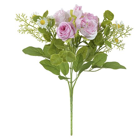 BUQUE DE ROSAS PERMANENTE ROSA C/ MARGARIDAS 30CM FLORARTE