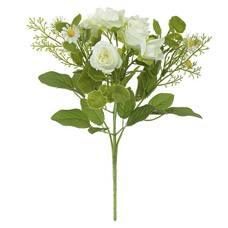 BUQUE DE ROSAS PERMANENTE CREME C/ MARGARIDAS 30CM FLORARTE