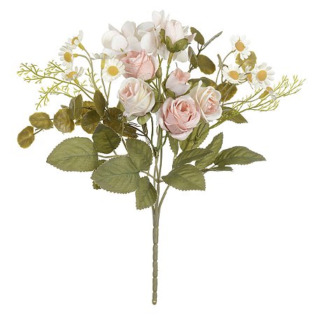 BUQUE DE ROSAS PERMANENTE SALMON OUTONO C/ MARGARIDAS 30CM