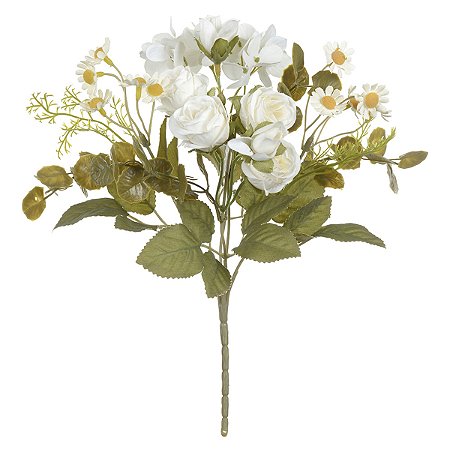 BUQUE DE ROSAS CREME PERMANENTE C/ MARGARIDAS OUTONO 30CM