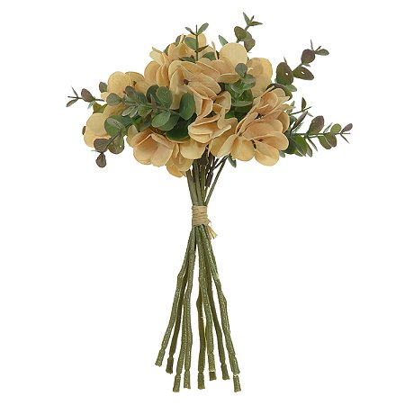 BUQUE HORTENSIA PERMANENTE C/ FITA  AMARELO OUTONO 26CM