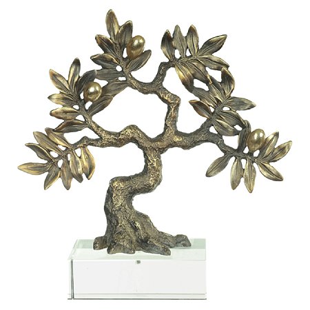 ESCULTURA  DE ARVORE POLIRESINA DOURADO 24X8X26CM FLORARTE
