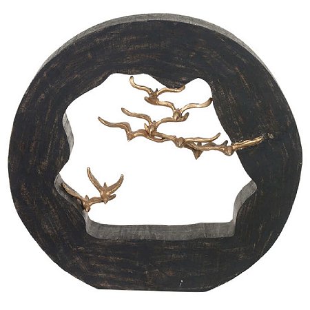 ESCULTURA MADEIRA PASSAROS DOURADO 29,5X28,5X6,5CM FLORARTE