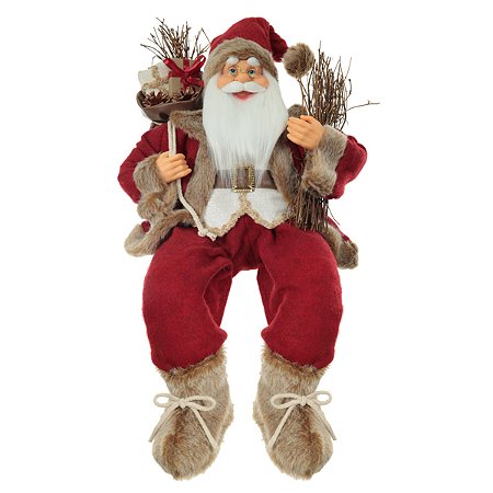 PAPAI NOEL NATAL SENTADO VERMELHO E MARROM 60CM FLORARTE