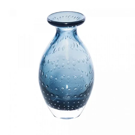 VASO DE VIDRO ITALY AZUL COM CIRCULOS 20CM WOLFF