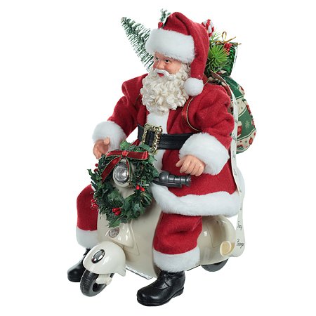 ESCULTURA PAPAI NOEL EM RESINA C/ LAMBRETA 25CM FLORARTE