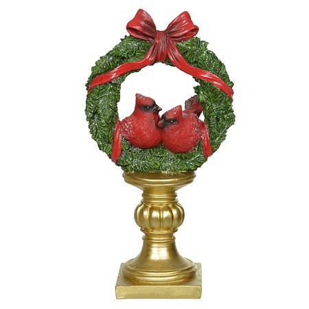 ESCULTURA RESINA NATALINA GUIRLANDA CARDEAL VERMELHO 30CM