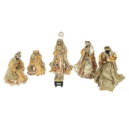 PRESEPIO NATALINO EM RESINA 6 PÇS DOURADO CHAMPANHE 30CM