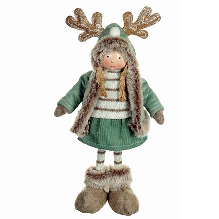 BONECA NATAL MENINA C CHAPEU EM PE VERD E MAR 34CM FLORARTE