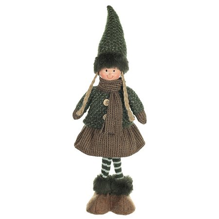 BONECO NATAL MENINA EM PE VERDE E MARROM 45CM FLORARTE