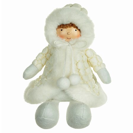 BONECO NATALINO AGASALHADO SENTADO BRANCO 18CM FLORARTE
