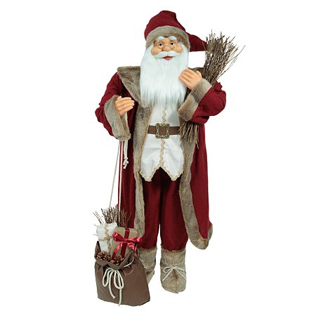 PAPAI NOEL NATAL EM PE VERMELHO E MARROM 1,2M FLORARTE
