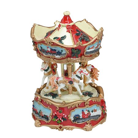 CARROSSEL MUSICAL  EM RESINA COLORIDO A CORDA 17cm
