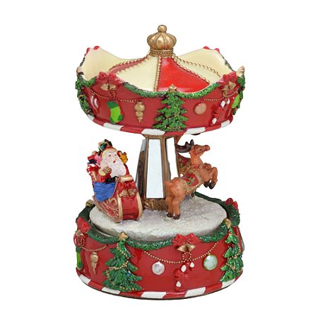 CARROSSEL MUSICAL  EM RESINA COLORIDO COM NOEL A CORDA 16cm