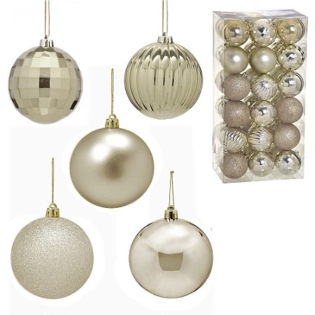 CONJ 36 BOLAS NATALINAS 6CM COR CHAMPANHE