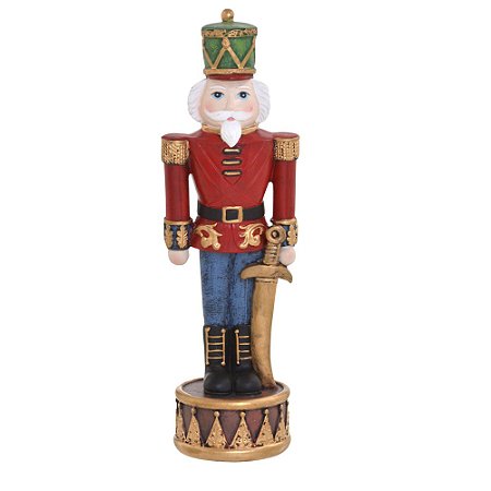 ESCULTURA SOLDADO NATALINO DECOR EM RESINA COM ESPADA 25,5cm