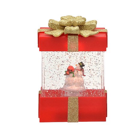CAIXA PRESENTE DECOR C LUZ E MOV EM AGUA BONECO DE NEVE 18CM