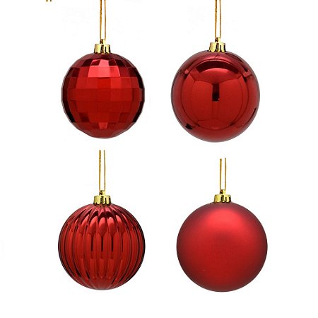 CONJ 37 BOLAS NATALINAS  SORTIDAS VERMELHAS de 8cm e 4cm