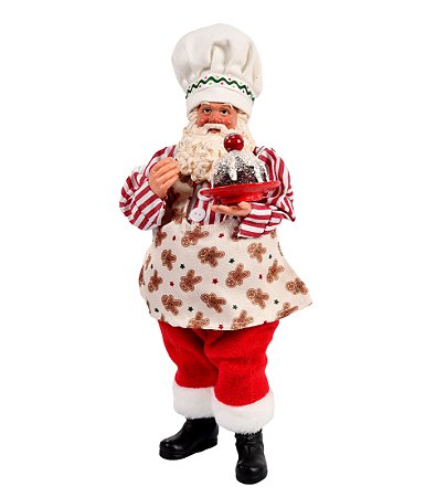 ESCULTURA PAPAI NOEL COZINHEIRO COM BOLO E AVENTAL 28CM