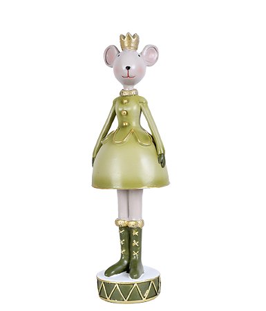 ESCULTURA NATALINA CAMUNDONGO DE CIRCO C SAIA E COROA 21,5CM