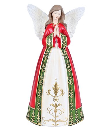ESCULTURA ANJO NATALCOM ROUPA VERDE VERMELHA E DOURADO 30CM