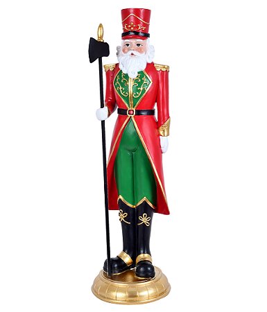 ESCULTURA NATALINA SOLDADO VERMELHO E VERDE DE CHAPEU 40CM