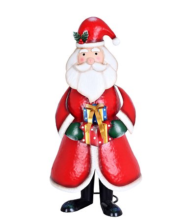 ESCULTURA PAPAI NOEL COM PRESENTE EM METAL 59CM