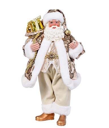 PAPAI NOEL C/ ROUPA BRANCO E SACO DE PRESENTES PLASTICO 28CM