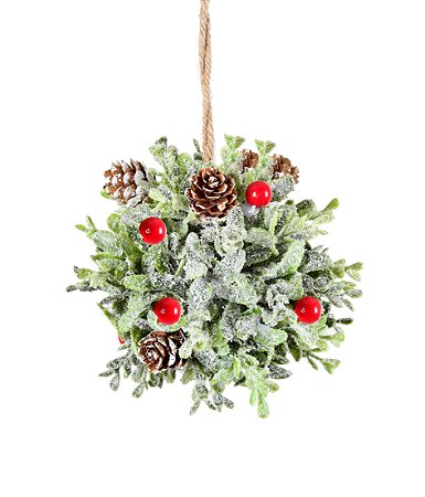 BOLA DE FOLHAS E BERRIES VERMELHAS COM PINHAS 13CM