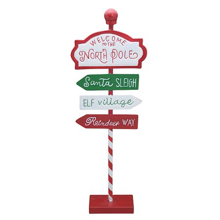 PLACA NATALINA EM METAL WELCOME TO THE NORTH POLE - 46cm