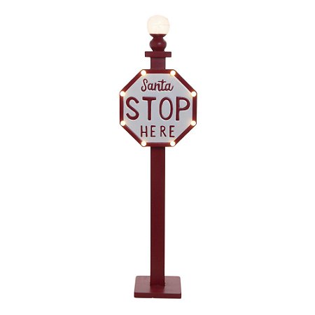 ENFEITE PLACA NATALINA COM LUZ SANTA STOP HERE - 105CM