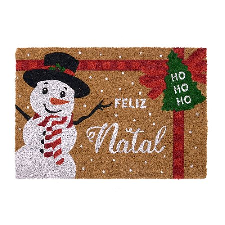 CAPACHO FELIZ NATAL BONECO DE NEVE EM FIBRA DE COCO 60X40CM
